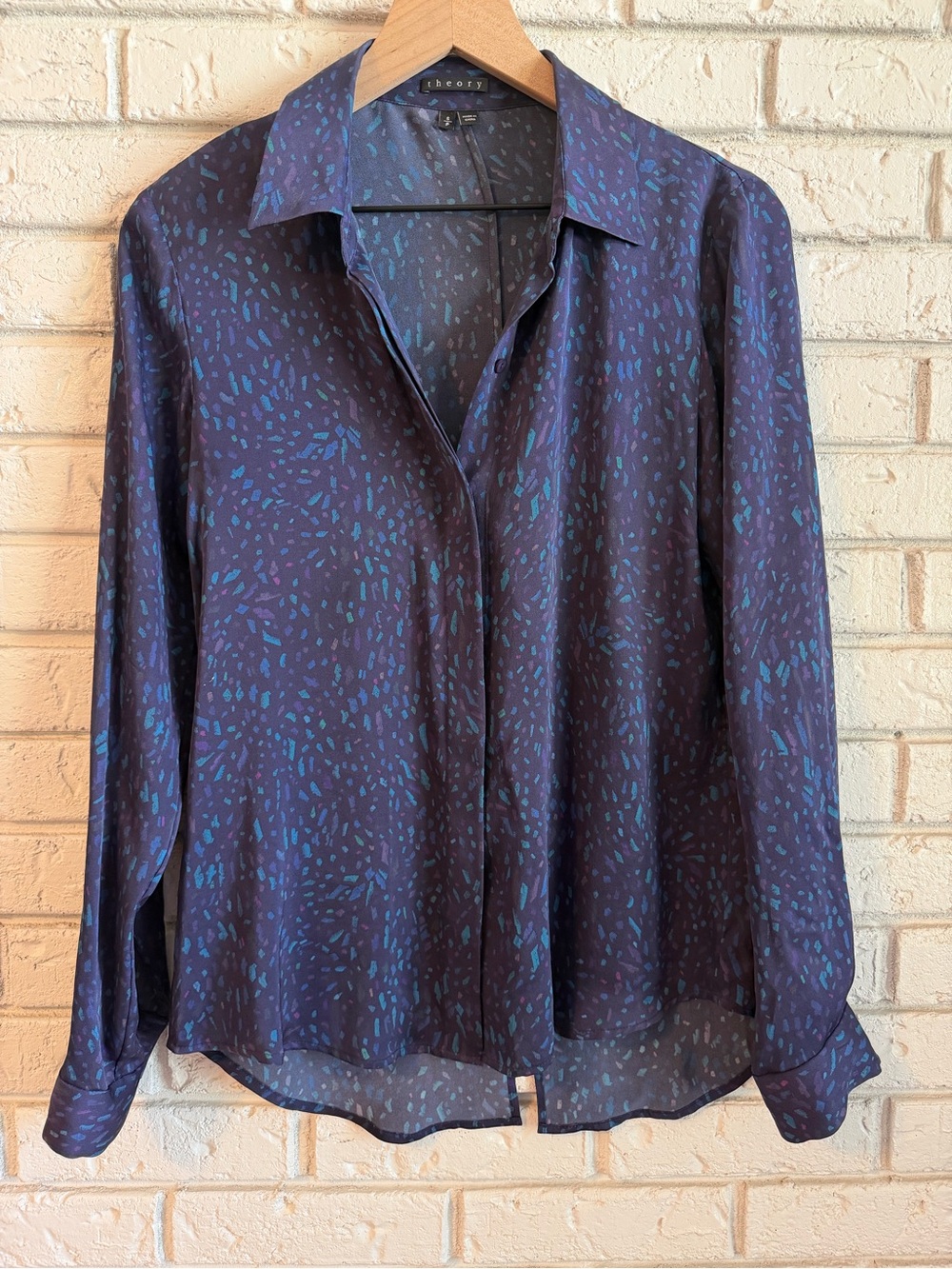 Theory 100% Silk Patterned Blouse